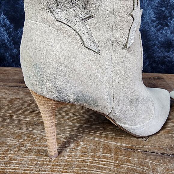 Nine West Beige Flow Leather Cowboy Stiletto Heeled Ankle Boots | Women's 8.5M - Picture 7 of 13